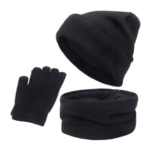 Winter Warm 3-Piece Hat, Scarf & Gloves Set for Men/Women – Solid Color, Cold Weather Outdoor Use