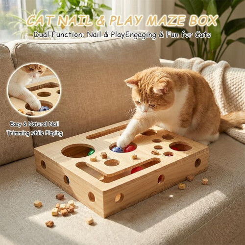 Bosca Scratch Puzal Cat Adhmaid le Liathróid Maze