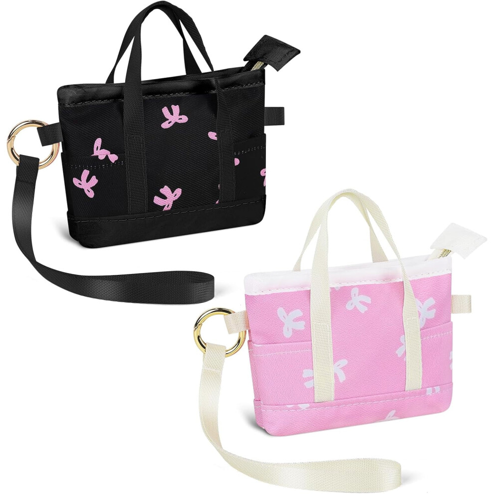 2 Pack Purse, Mini Tote Bag with Wristlet, Cute Makeup Pouch Bag Wallets Accessories