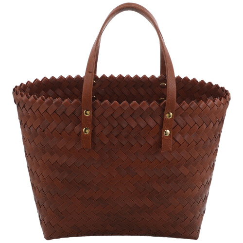 Boho Lysebrun Skulderveske PVC Vevd Stor Innside