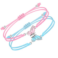 Pack Of 2 Butterfly Friendship Bracelets for Girls and Couples Handmade Braided Rope Matching Handchain Handmade Jewelry