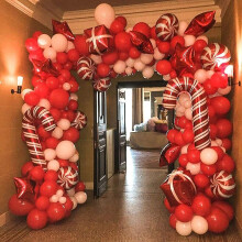 Kit d'arche de ballons de Noël : ballons rouges et blancs en latex et aluminium