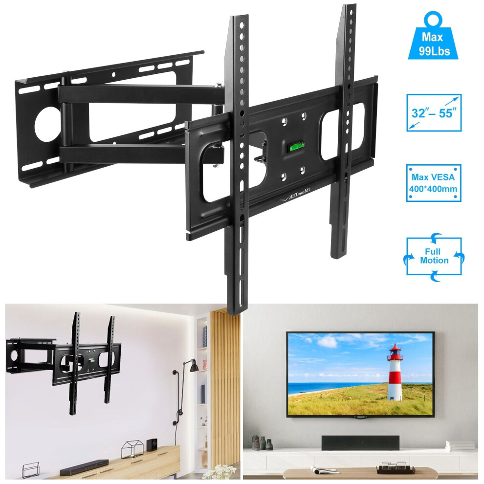 Tv Wall Mount Swivel Tilt Full-Motion Articulating Wall Rack For 32In-55In Tvs 99Lbs Max Bearing Support Vesa Up To 400X400mm 9336866702026