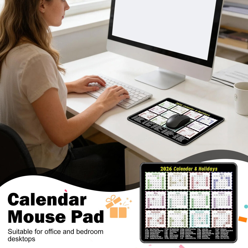 2026 Calendar Mouse Pad, Non-Slip Rubber Base Desk Mat With Smooth Surface, Desktop Accessory And Office Supply 9336866702798
