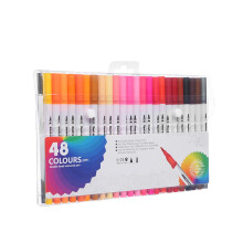 48-Pcs Dual Brush Highlighter Pens, 48 Colors, Fine & Thick Soft Nibs, Quick-Drying Art Markers for Drawing, Writing, Graffiti