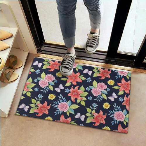 Πατάκι εσωτερικής πόρτας με floral print, αντιολισθητικό, πλενόμενο 16x24 ίντσες 1