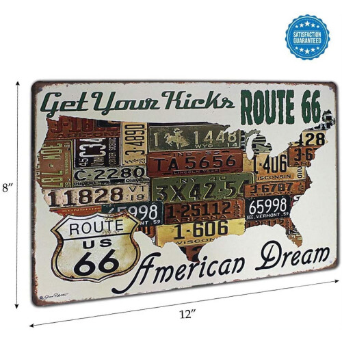 Mapa dos EUA Road66 - Placa de Metal Vintage Decorativa 8x12 polegadas 1