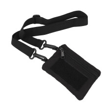 Portamonete impermeabile con cordino in nylon nero.
