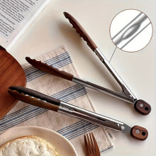 Pinze da cucina in acciaio inox con manico in legno