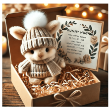 Miniaturowa dzianinowa czapeczka pluszowa króliczek – khaki