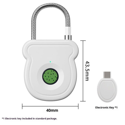 Fingeraftrykshængelås – Biometrisk, USB genopladelig, 20