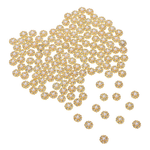 Golden flatback flower buttons for crafts, 100 pcs