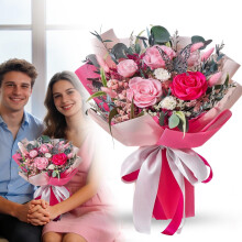 Ramo mixto de rosas, flores artificiales preservadas (1 pieza)