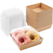 Small Charcuterie Boxes with Clear Lids, 5" Disposable Paper Food Containers for Sandwiches, Cookies, Pastries, Cake Slices (Brown, 50ct)