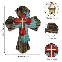 Wooden Cross Wall Hanging with Floral Arrangement and Fabric Banner He Is Risen Religious Home Decor for Indoor Display