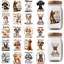 Pegatinas UV DTF para vasos con diseño de perro adorable, 20 unidades, 1,6 x 2,2 pulgadas.