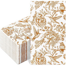 80Pcs Orange Bird Floral Disposable Napkins – Vintage Chinoiserie Design, Compatible with Fall Wedding, Birthday & Party Table Decor