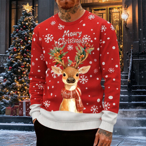 Sweatshirt mit Rentierprint, langärmelig, rot, Größe M