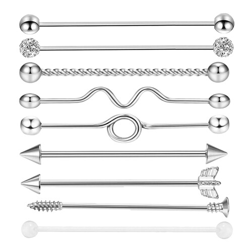 18Stk Barbell Ohrschmuck Industrial Design Silber 1