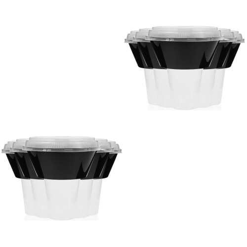 10Sets Robuste Schwarze Lebensmittelbehälter Mit Trinkbecher Deckel 1