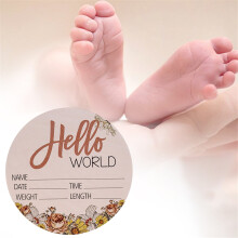 Wooden Baby Announcement Sign – Round "Hello World" Birth Name Plaque with Moon & Stars, Compatible with Nursery, Hospital & Home Decor