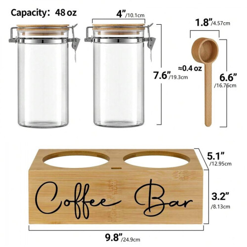 Organizer per stazione caffè in vetro con ripiano e 2 x 48 oz 1