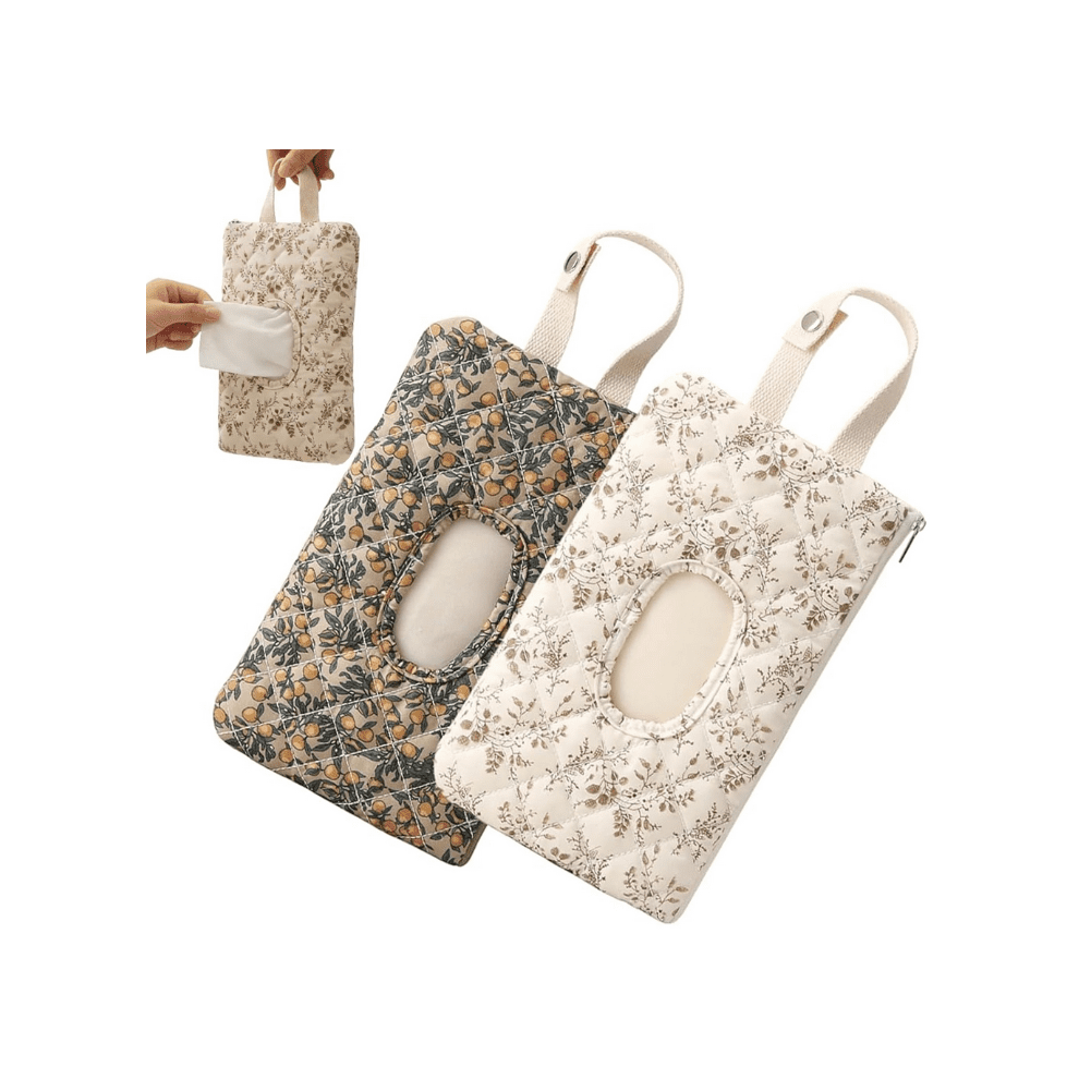 Quilted Wipe Holder Floral Quilted Diaper Pouch, Diaper and Wipes Pouch, Portable Mom Bag for Travel Daily Casual, Diaper Pouch (A+B)