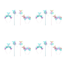 4Ensembles -Têtes Sirène Enfant Tissu Paillettes Coloré Fête