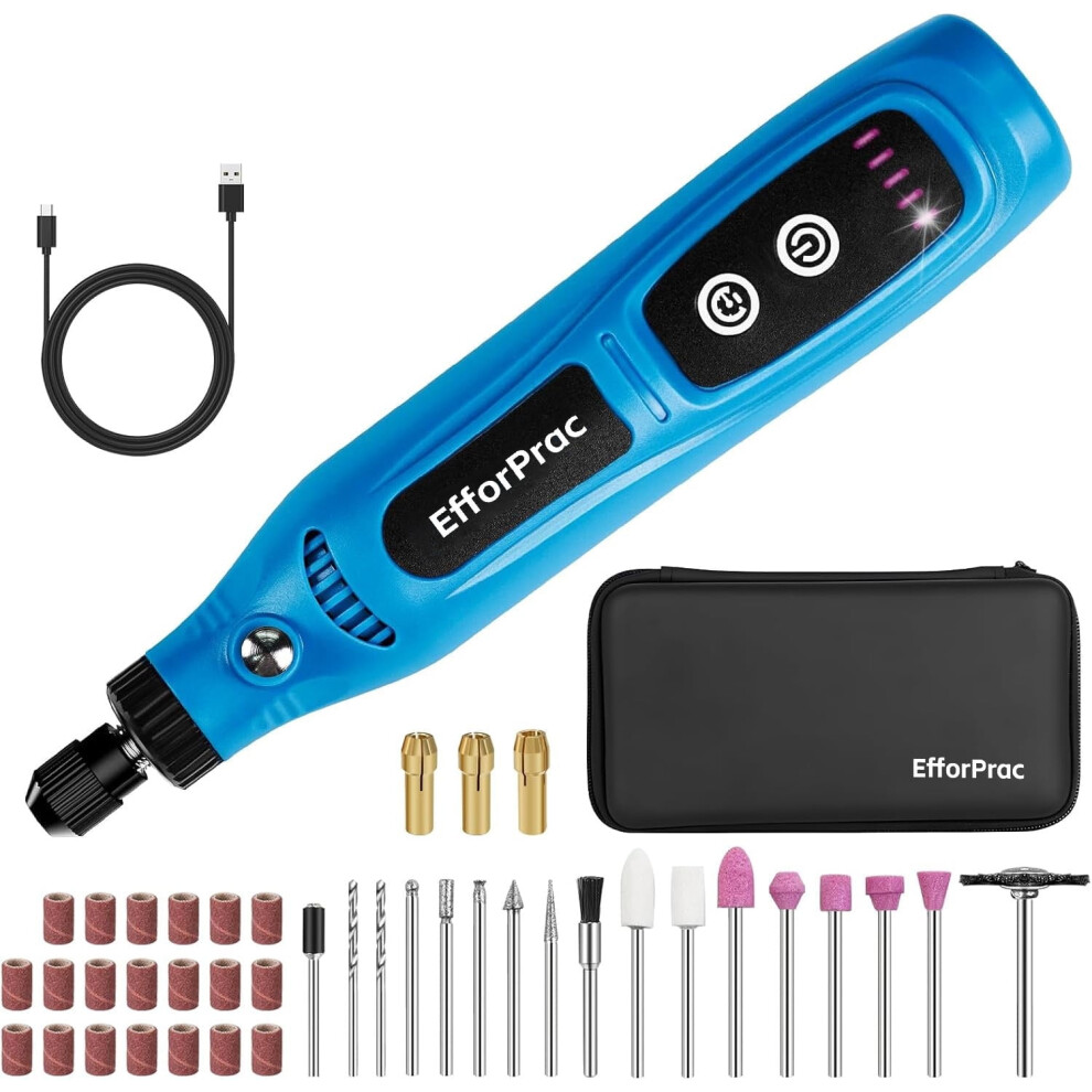 3.7V Cordless Rotary Tool Kit With 43 Accessories For Pet Nails Grinding, Woodworking, Diy Crafts Engraving (Blue) 9178400142642