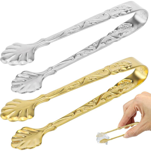 Zuckerzange aus Edelstahl, 2-teilig, Gold/Silber