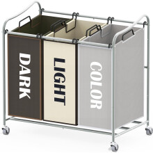 Heavy Duty 3-Bag Laundry Sorter Cart – Dark Grey, Removable Bags & Lockable Wheels
