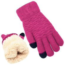 Damen-Thermo-Zopfstrickhandschuhe mit Wollfutter und Katzenohren-Design