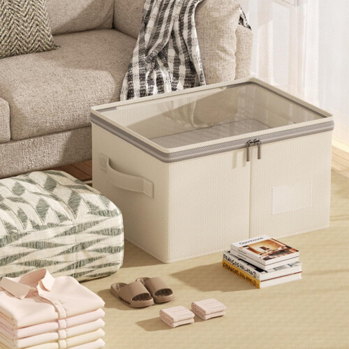 Contenitore pieghevole in misto lino beige, 9 litri 1