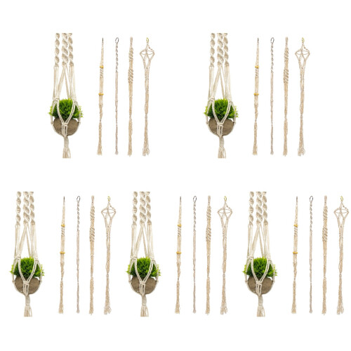 20Pcs Handwoven Macrame Plant Hanger Hanging Planter String Bag Beige