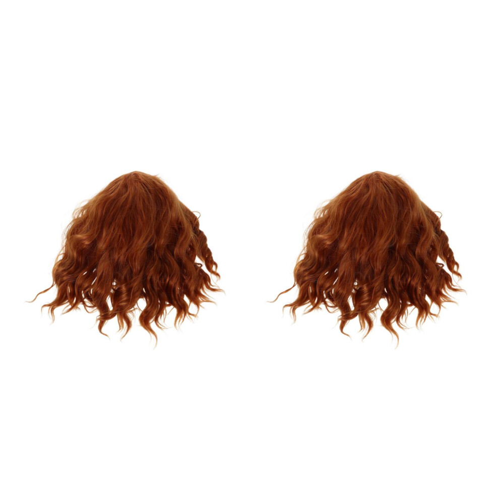Vaguelly Unisex Orange 2Pcs Wavy Bob Wig Shoulder Length Curly Cosplay Party