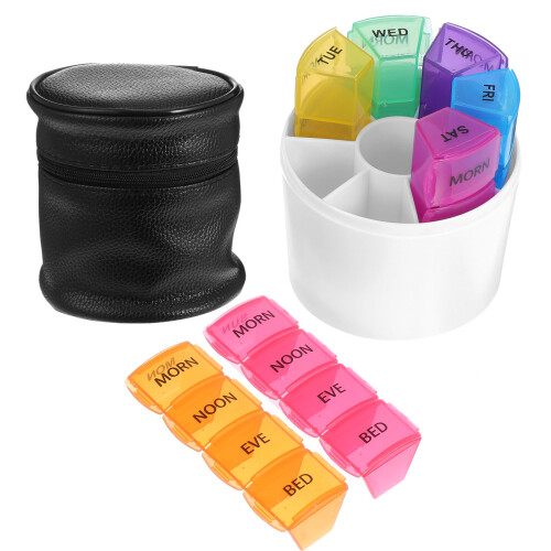 2Pcs Travel-Friendly Weekly Medicine Organizer with Durable PU Case 1