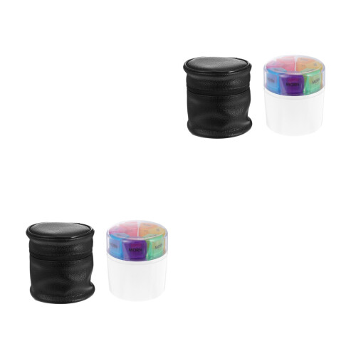 2Pcs Travel-Friendly Weekly Medicine Organizer with Durable PU Case 2