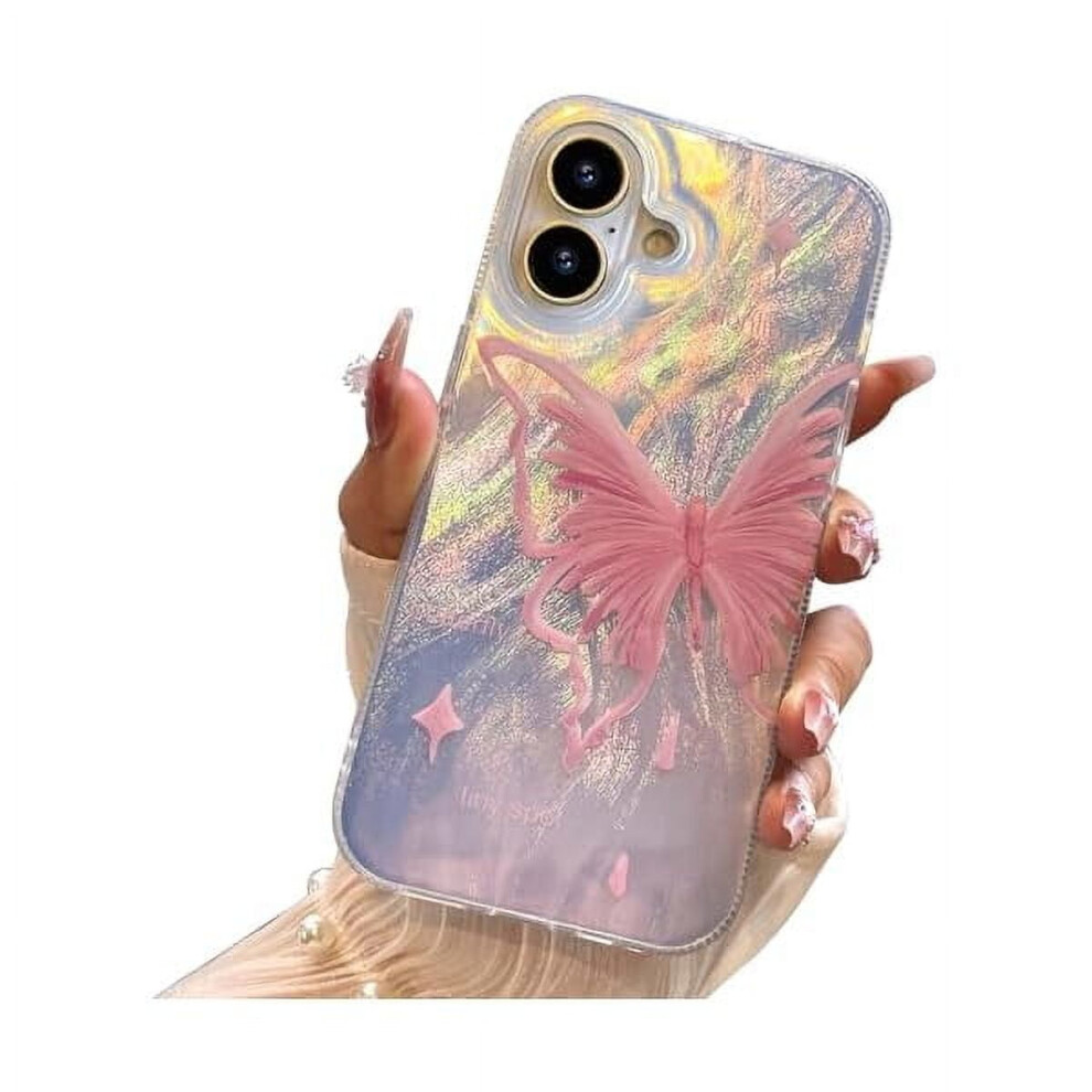 Pale Butterfly Tpu Case For Iphone 16 Plus Â Cute, Slim, Shockproof, Glitter Aesthetic Cover For Women & Girls Pink 9178400146893