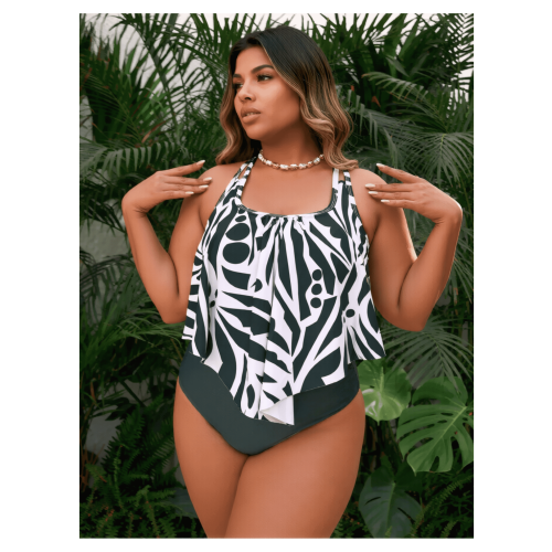 Women's Tankini Swimsuit Printed Square Neck Large Size 2
