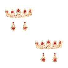 2Sets Rote Brautkrone Ohrstecker Hochzeit Schmuck Accessoires