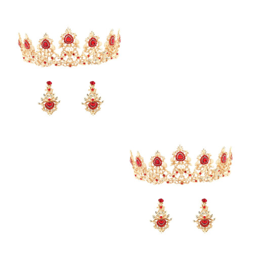 2Sets Rote Brautkrone Ohrstecker Hochzeit Schmuck Accessoires
