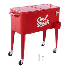 Glacière à roulettes isotherme - DUOKU - DR120201 - 75,71 L (50 bouteilles / 110 canettes) - Rouge - Décapsuleur intégré