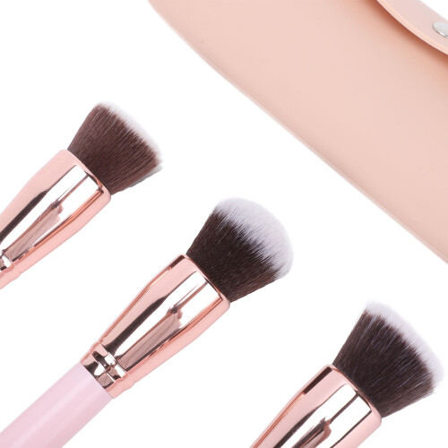 Silicone Makeup Brush Holder Set with 3 Solid Wood Brushes, Portable Dustproof 2