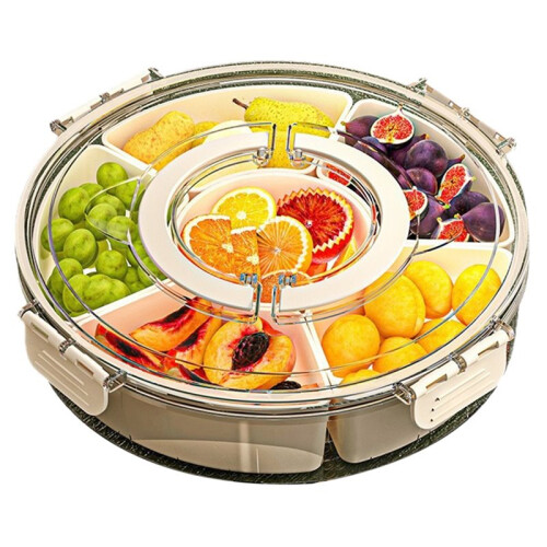 Round, Rotatable, Six-Compartment Refrigerator Storage Box, Picnic Fruit Storage Box, Kitchen Condiment Storage Box