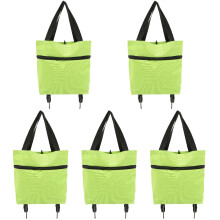5Pcs Foldable Shopping Bags with Wheels Green Trolley Bags
