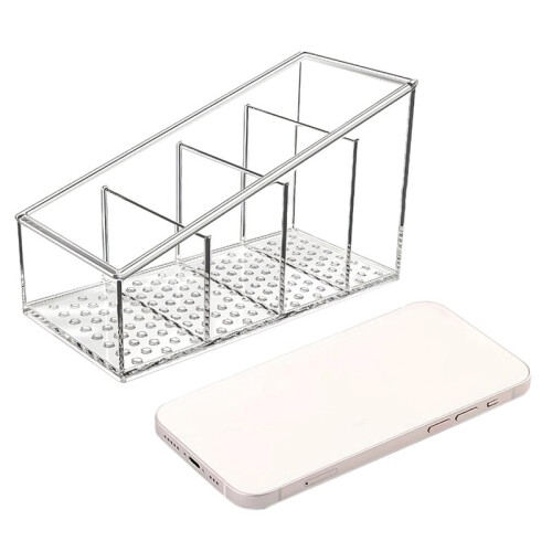 Clear Plastic Remote Control Holder and Desk Organizer with 4 Compartments for Home and Office Use 1