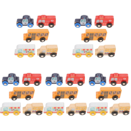 25Pièces Figurines Voitures Bois Jouets Manuel