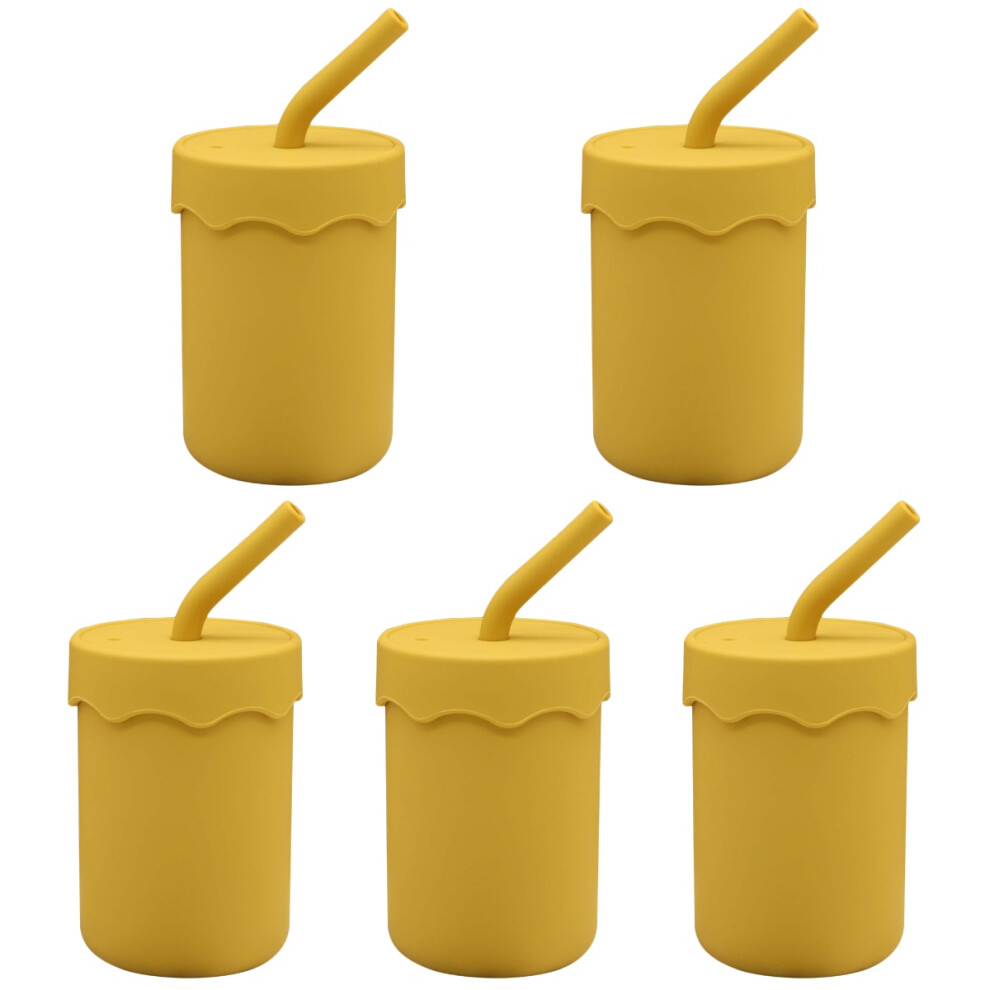 5Pcs Silicone Toddler Training Cups Baby Cups With Straw Lid Yellow Aboofan