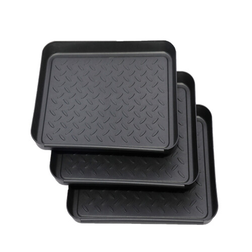 9Pcs Black Plastic Feeding Plate and Shoes Storage Tray Multipurpose 1