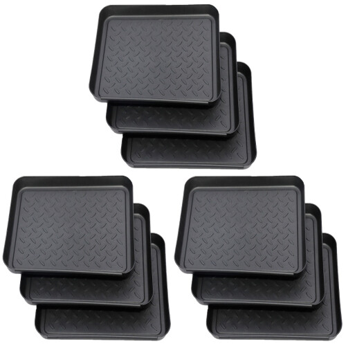 9Pcs Black Plastic Feeding Plate and Shoes Storage Tray Multipurpose 2